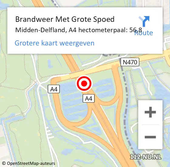 Locatie op kaart van de 112 melding: Brandweer Met Grote Spoed Naar Midden-Delfland, A4 hectometerpaal: 56,8 op 10 juli 2023 16:06