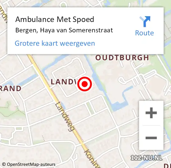 Locatie op kaart van de 112 melding: Ambulance Met Spoed Naar Bergen, Haya van Somerenstraat op 10 juli 2023 16:21