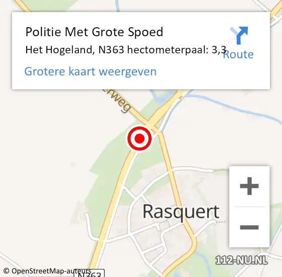 Locatie op kaart van de 112 melding: Politie Met Grote Spoed Naar Het Hogeland, N363 hectometerpaal: 3,3 op 10 juli 2023 16:26