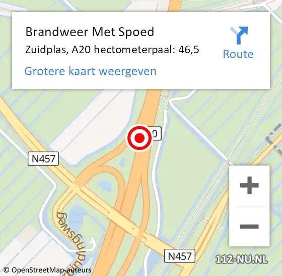 Locatie op kaart van de 112 melding: Brandweer Met Spoed Naar Zuidplas, A20 hectometerpaal: 46,5 op 10 juli 2023 16:27