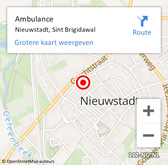 Locatie op kaart van de 112 melding: Ambulance Nieuwstadt, Sint Brigidawal op 1 september 2014 10:06