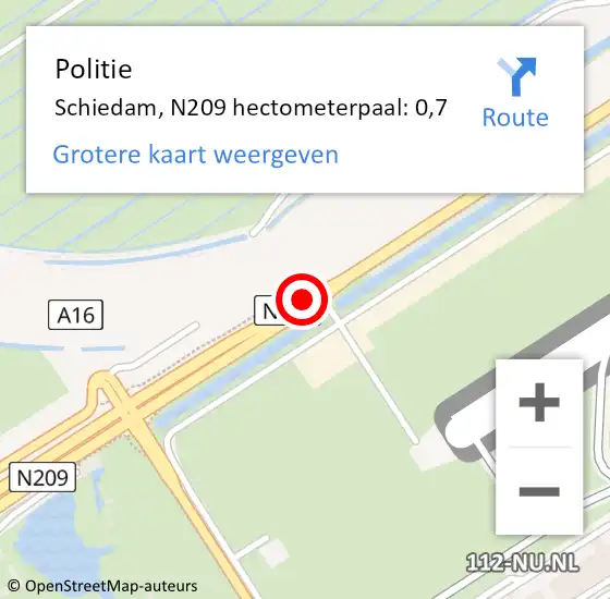 Locatie op kaart van de 112 melding: Politie Schiedam, N209 hectometerpaal: 0,7 op 10 juli 2023 17:13