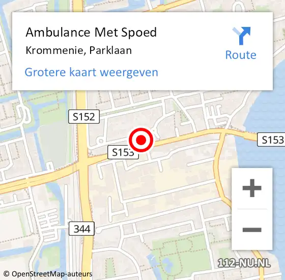 Locatie op kaart van de 112 melding: Ambulance Met Spoed Naar Krommenie, Parklaan op 10 juli 2023 18:00