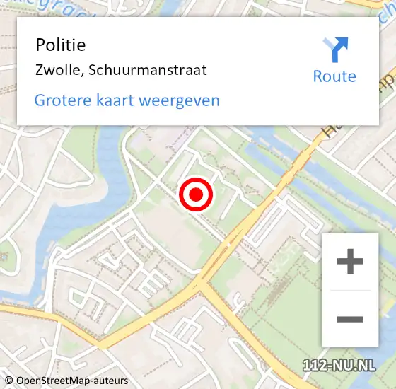 Locatie op kaart van de 112 melding: Politie Zwolle, Schuurmanstraat op 10 juli 2023 18:02