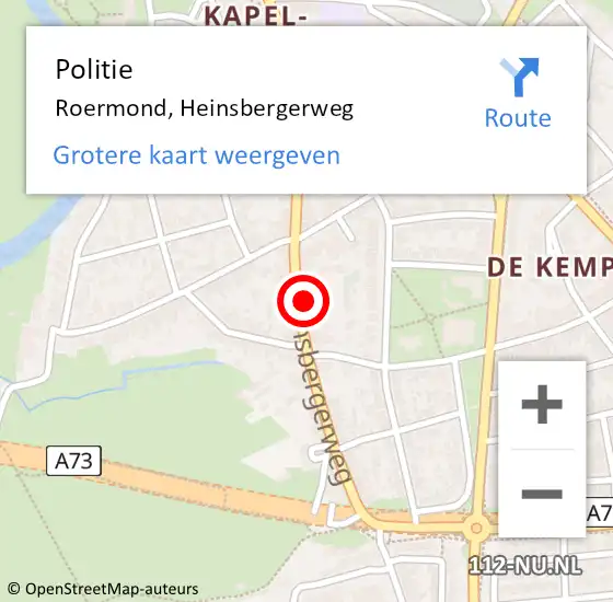 Locatie op kaart van de 112 melding: Politie Roermond, Heinsbergerweg op 10 juli 2023 18:08