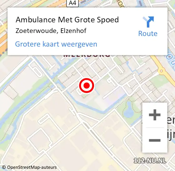 Locatie op kaart van de 112 melding: Ambulance Met Grote Spoed Naar Zoeterwoude, Elzenhof op 10 juli 2023 18:21