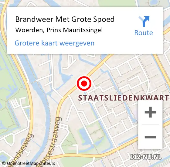 Locatie op kaart van de 112 melding: Brandweer Met Grote Spoed Naar Woerden, Prins Mauritssingel op 10 juli 2023 18:24