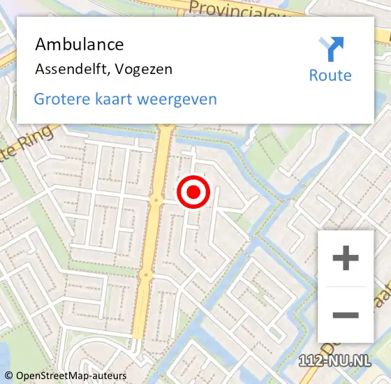 Locatie op kaart van de 112 melding: Ambulance Assendelft, Vogezen op 10 juli 2023 18:28