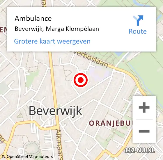 Locatie op kaart van de 112 melding: Ambulance Beverwijk, Marga Klompélaan op 10 juli 2023 18:29