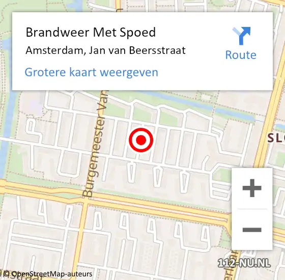 Locatie op kaart van de 112 melding: Brandweer Met Spoed Naar Amsterdam, Jan van Beersstraat op 10 juli 2023 18:35