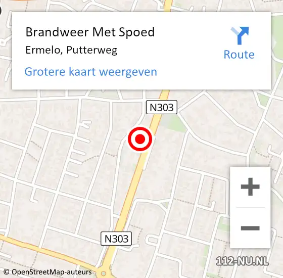 Locatie op kaart van de 112 melding: Brandweer Met Spoed Naar Ermelo, Putterweg op 10 juli 2023 18:51