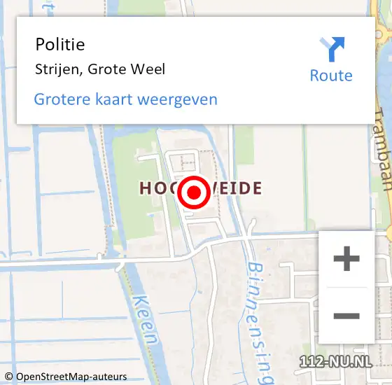 Locatie op kaart van de 112 melding: Politie Strijen, Grote Weel op 10 juli 2023 19:13