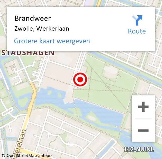 Locatie op kaart van de 112 melding: Brandweer Zwolle, Werkerlaan op 10 juli 2023 19:20