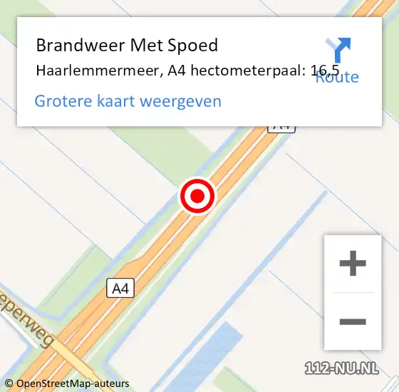 Locatie op kaart van de 112 melding: Brandweer Met Spoed Naar Haarlemmermeer, A4 hectometerpaal: 16,5 op 10 juli 2023 19:31