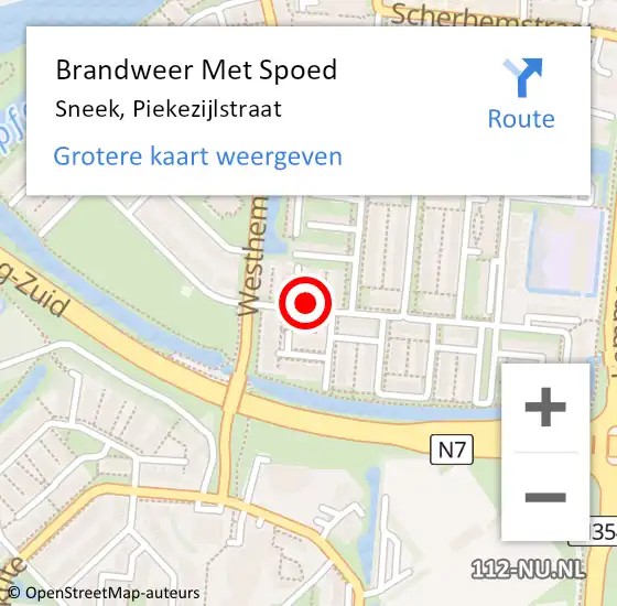 Locatie op kaart van de 112 melding: Brandweer Met Spoed Naar Sneek, Piekezijlstraat op 10 juli 2023 19:42