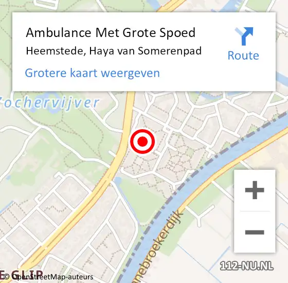 Locatie op kaart van de 112 melding: Ambulance Met Grote Spoed Naar Heemstede, Haya van Somerenpad op 10 juli 2023 20:02