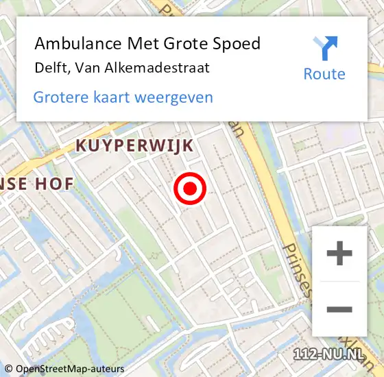 Locatie op kaart van de 112 melding: Ambulance Met Grote Spoed Naar Delft, Van Alkemadestraat op 10 juli 2023 20:24