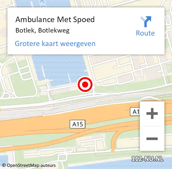 Locatie op kaart van de 112 melding: Ambulance Met Spoed Naar Botlek, Botlekweg op 10 juli 2023 20:26