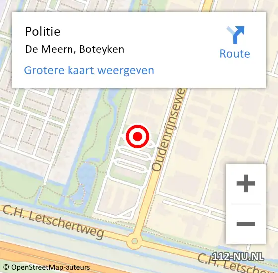 Locatie op kaart van de 112 melding: Politie De Meern, Boteyken op 10 juli 2023 21:16