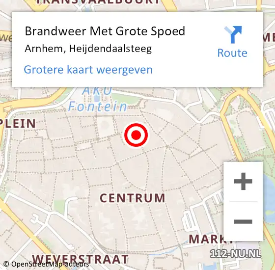 Locatie op kaart van de 112 melding: Brandweer Met Grote Spoed Naar Arnhem, Heijdendaalsteeg op 10 juli 2023 21:28