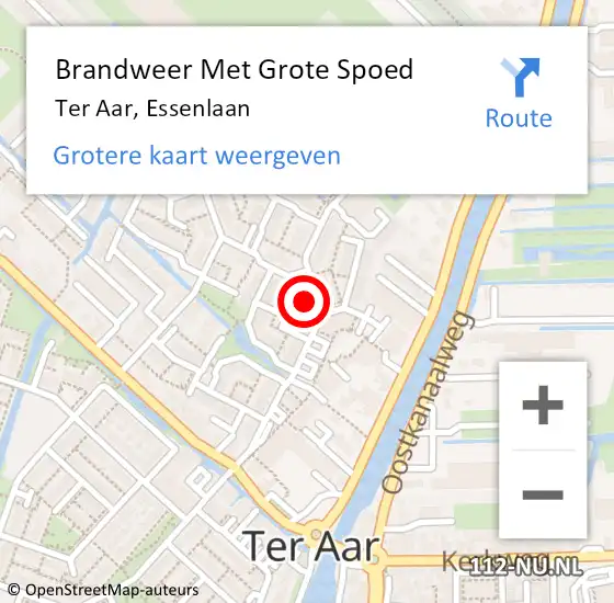 Locatie op kaart van de 112 melding: Brandweer Met Grote Spoed Naar Ter Aar, Essenlaan op 1 september 2014 10:36