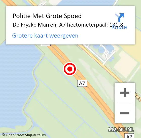 Locatie op kaart van de 112 melding: Politie Met Grote Spoed Naar De Fryske Marren, A7 hectometerpaal: 131,8 op 10 juli 2023 22:27