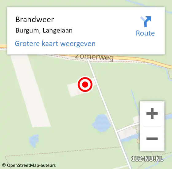 Locatie op kaart van de 112 melding: Brandweer Burgum, Langelaan op 10 juli 2023 22:56