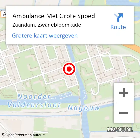 Locatie op kaart van de 112 melding: Ambulance Met Grote Spoed Naar Zaandam, Zwanebloemkade op 10 juli 2023 23:48