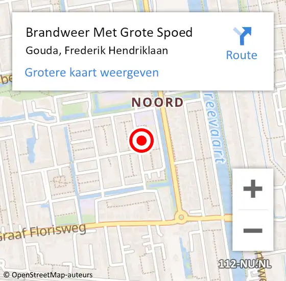 Locatie op kaart van de 112 melding: Brandweer Met Grote Spoed Naar Gouda, Frederik Hendriklaan op 11 juli 2023 00:17