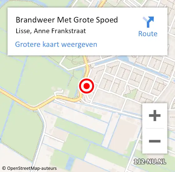 Locatie op kaart van de 112 melding: Brandweer Met Grote Spoed Naar Lisse, Anne Frankstraat op 11 juli 2023 00:35