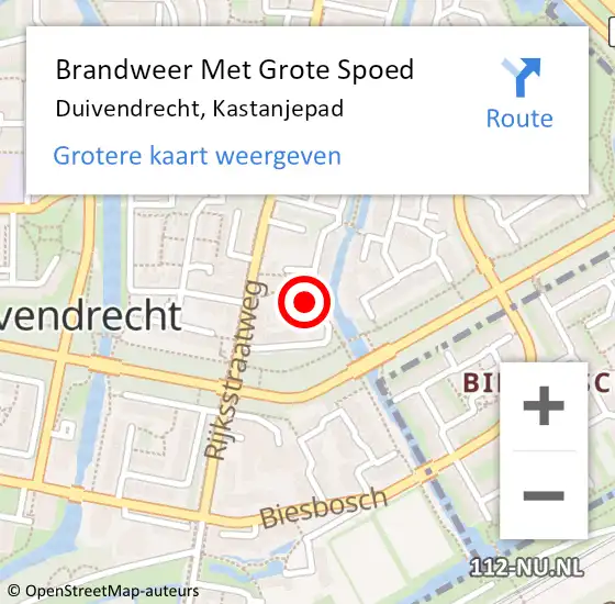 Locatie op kaart van de 112 melding: Brandweer Met Grote Spoed Naar Duivendrecht, Kastanjepad op 11 juli 2023 01:10