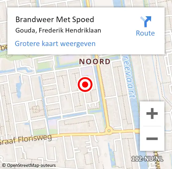 Locatie op kaart van de 112 melding: Brandweer Met Spoed Naar Gouda, Frederik Hendriklaan op 11 juli 2023 01:17