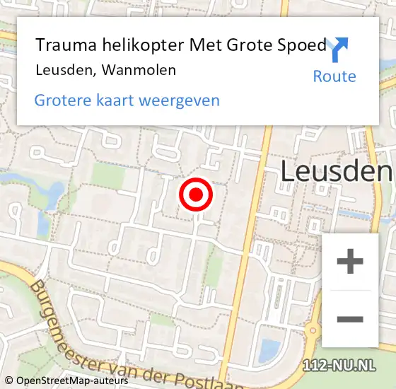 Locatie op kaart van de 112 melding: Trauma helikopter Met Grote Spoed Naar Leusden, Wanmolen op 11 juli 2023 01:44