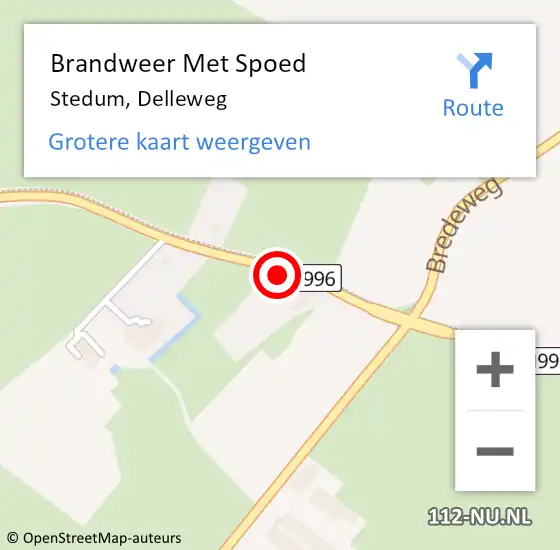 Locatie op kaart van de 112 melding: Brandweer Met Spoed Naar Stedum, Delleweg op 11 juli 2023 02:40