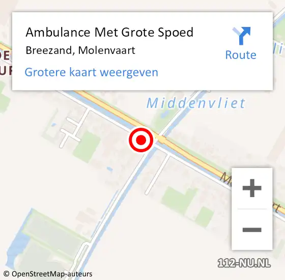 Locatie op kaart van de 112 melding: Ambulance Met Grote Spoed Naar Breezand, Molenvaart op 11 juli 2023 02:45