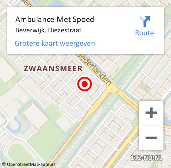 Locatie op kaart van de 112 melding: Ambulance Met Spoed Naar Beverwijk, Diezestraat op 11 juli 2023 03:38