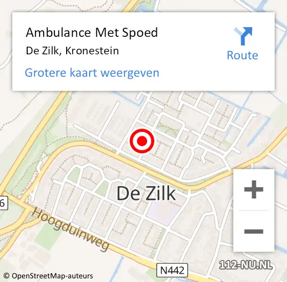 Locatie op kaart van de 112 melding: Ambulance Met Spoed Naar De Zilk, Kronestein op 11 juli 2023 06:40