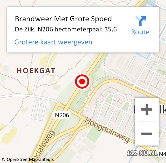 Locatie op kaart van de 112 melding: Brandweer Met Grote Spoed Naar De Zilk, N206 hectometerpaal: 35,6 op 13 oktober 2013 10:51