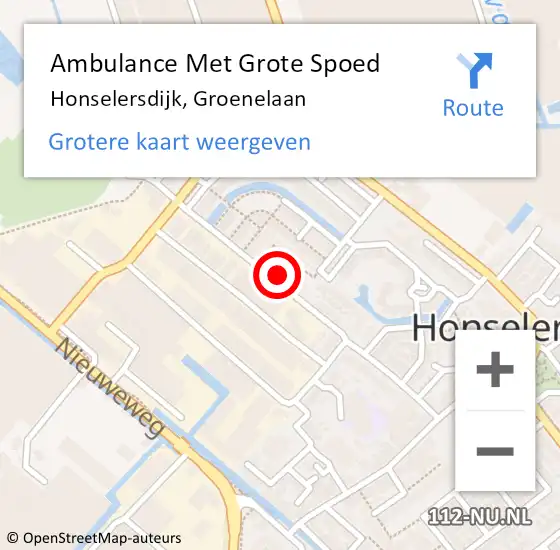 Locatie op kaart van de 112 melding: Ambulance Met Grote Spoed Naar Honselersdijk, Groenelaan op 11 juli 2023 07:12