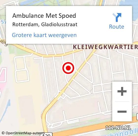 Locatie op kaart van de 112 melding: Ambulance Met Spoed Naar Rotterdam, Gladiolusstraat op 11 juli 2023 07:28