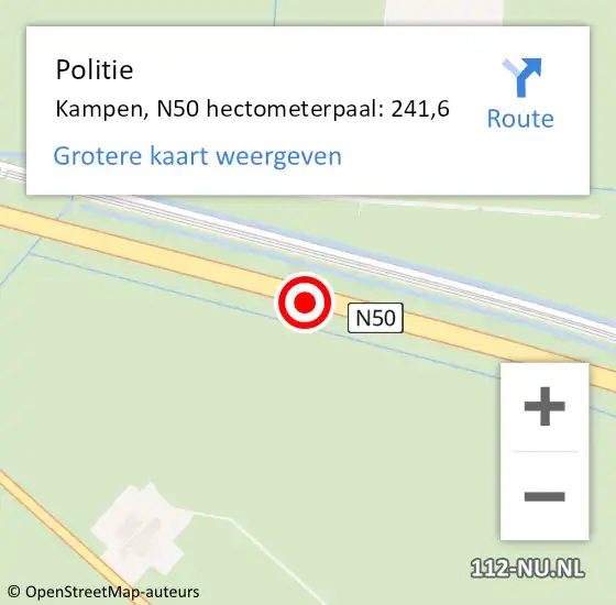 Locatie op kaart van de 112 melding: Politie Kampen, N50 hectometerpaal: 241,6 op 11 juli 2023 07:42