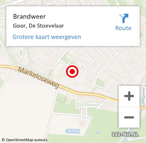 Locatie op kaart van de 112 melding: Brandweer Goor, De Stoevelaar op 11 juli 2023 07:50