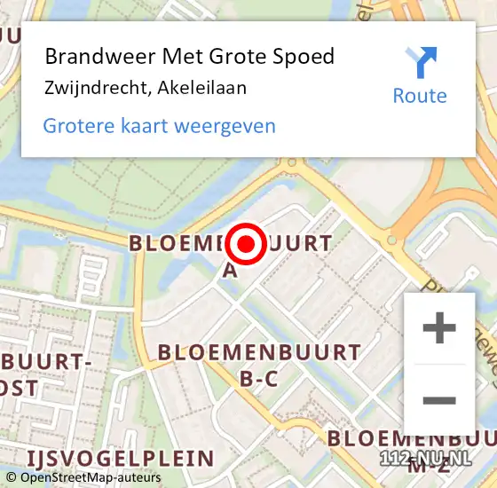 Locatie op kaart van de 112 melding: Brandweer Met Grote Spoed Naar Zwijndrecht, Akeleilaan op 11 juli 2023 08:04