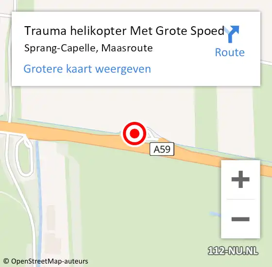 Locatie op kaart van de 112 melding: Trauma helikopter Met Grote Spoed Naar Sprang-Capelle, Maasroute op 11 juli 2023 08:06