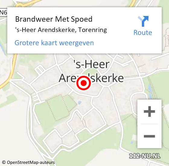 Locatie op kaart van de 112 melding: Brandweer Met Spoed Naar 's-Heer Arendskerke, Torenring op 11 juli 2023 08:20