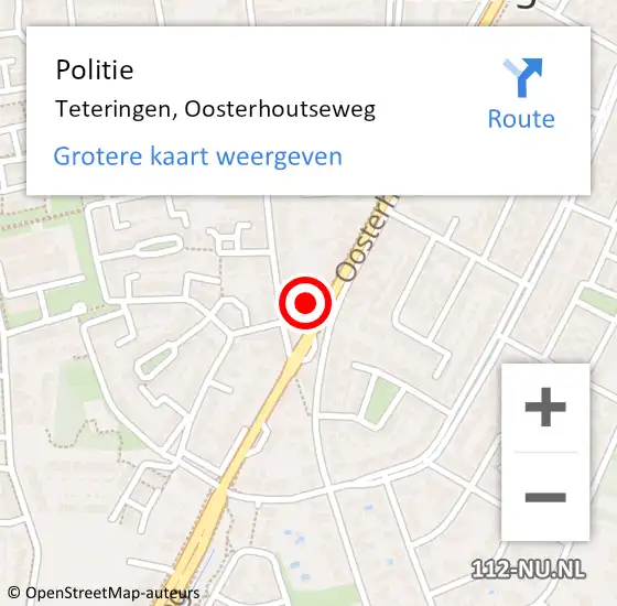 Locatie op kaart van de 112 melding: Politie Teteringen, Oosterhoutseweg op 11 juli 2023 09:03