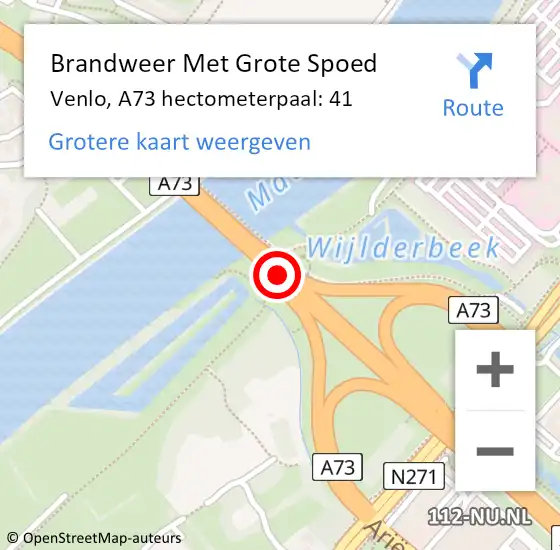 Locatie op kaart van de 112 melding: Brandweer Met Grote Spoed Naar Venlo, A73 hectometerpaal: 41 op 11 juli 2023 09:14