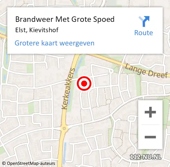 Locatie op kaart van de 112 melding: Brandweer Met Grote Spoed Naar Elst, Kievitshof op 11 juli 2023 09:35