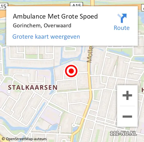 Locatie op kaart van de 112 melding: Ambulance Met Grote Spoed Naar Gorinchem, Overwaard op 11 juli 2023 09:38