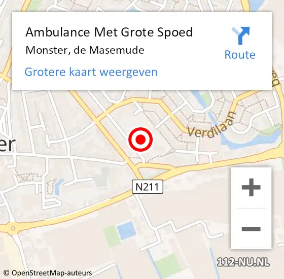Locatie op kaart van de 112 melding: Ambulance Met Grote Spoed Naar Monster, de Masemude op 11 juli 2023 09:43